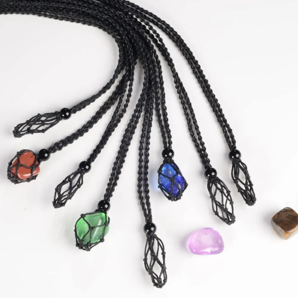 FANASY 12 PCS Crystal Cage Necklace Cord Empty Stone Holder Pendant Stone Replacement with Adjustable Length