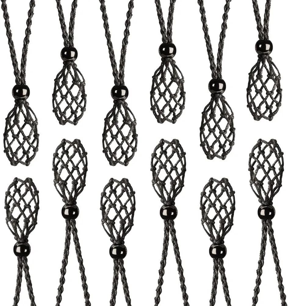FANASY 12 PCS Crystal Cage Necklace Cord Empty Stone Holder Pendant Stone Replacement with Adjustable Length