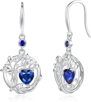 FANCIME Mothers Day Gifts, Tree of Life Dangle Drop Earrings 925 Sterling Silver Dainty Round Gemstone Birthstone Earring Fine Jewelry Birthday Gifts for Her Women