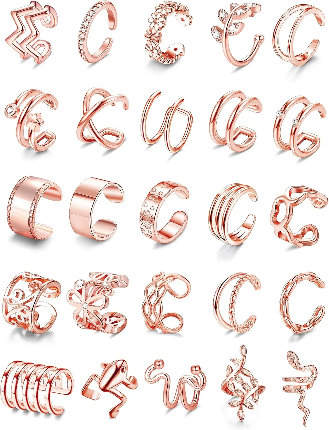 FASACCO 25PCS Ear Cuff for Women Non Piercing Clip on Cartilage Helix Wrap Earrings Adjustable Ear Clip Non-Piercing Cartilage Earring