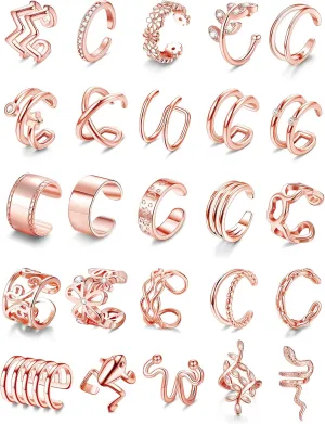 FASACCO 25PCS Ear Cuff for Women Non Piercing Clip on Cartilage Helix Wrap Earrings Adjustable Ear Clip Non-Piercing Cartilage Earring
