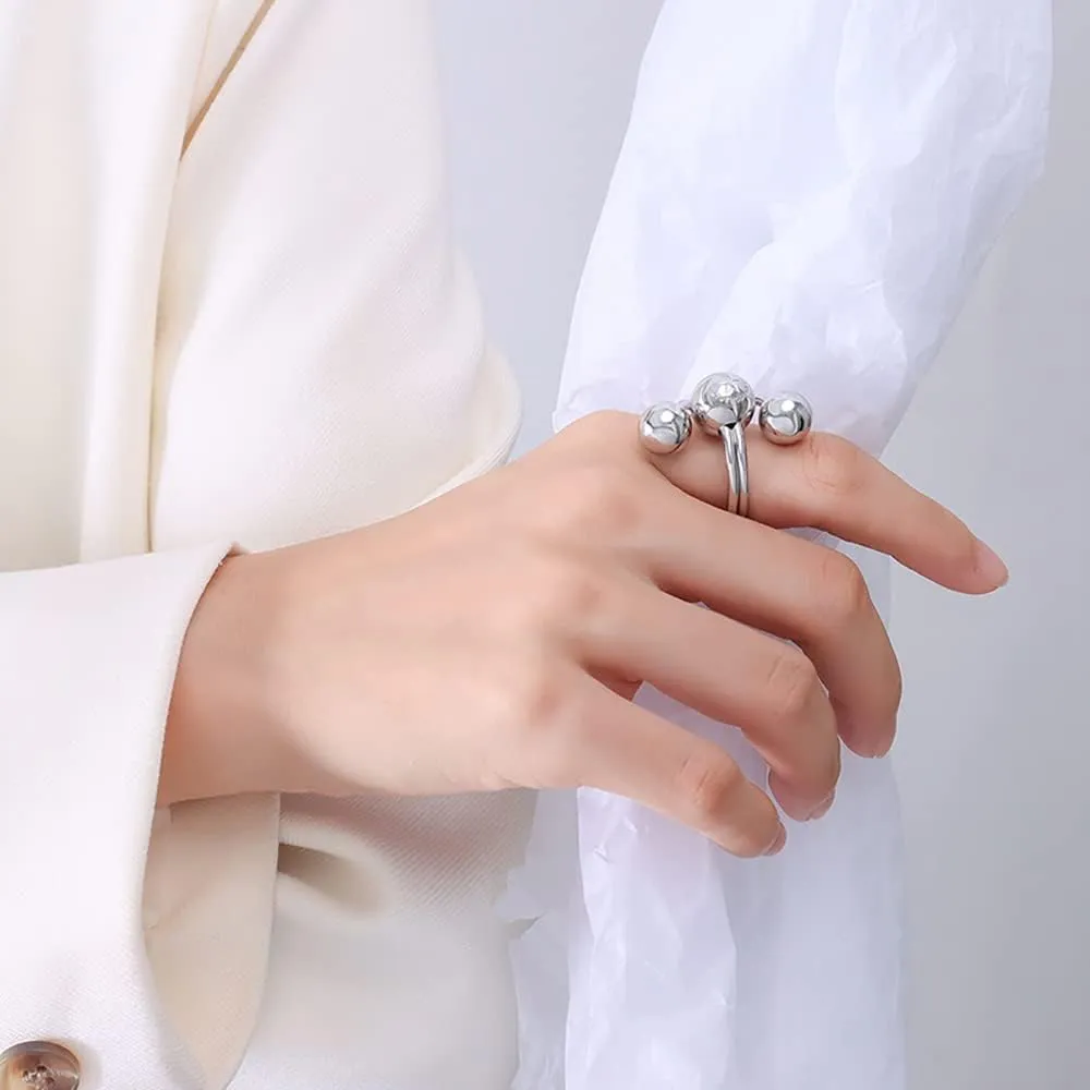 Fashion Ball Statement Ring for Women Girls Stainless Steel Layered 3 Round Balls Open Wrap Finger Rings Comfort Fit Geometric Unique Christmas Birthday Party Jewelry Gift Size 7-8