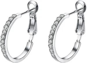 Fashion Jewelry 14k Platinum/Rose Gold CZ Rhinestone Small Hoop Earrings for Women (Platinum)