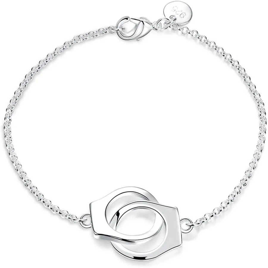 Fashion Jewelry 925 Sterling Silver Handcuff Chain Bracelet Partners in Crime Best Friends Bracelet