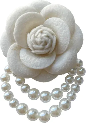 Fashion Jewelry Designer Camellia Faux Pearl White Flower Peony Rose Statement Large Blouse Brooch Pin for Women