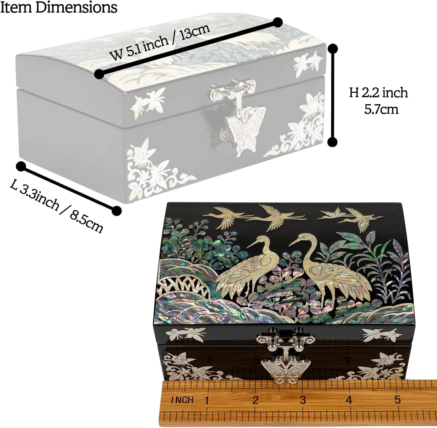 February Mountain Mother of Pearl Small Korean Jewelry Box - Unique Gifts Wooden Box Sister birthday gifts from sister, christmas gifts for women birthday unique gifts for her Oriental Room Decor