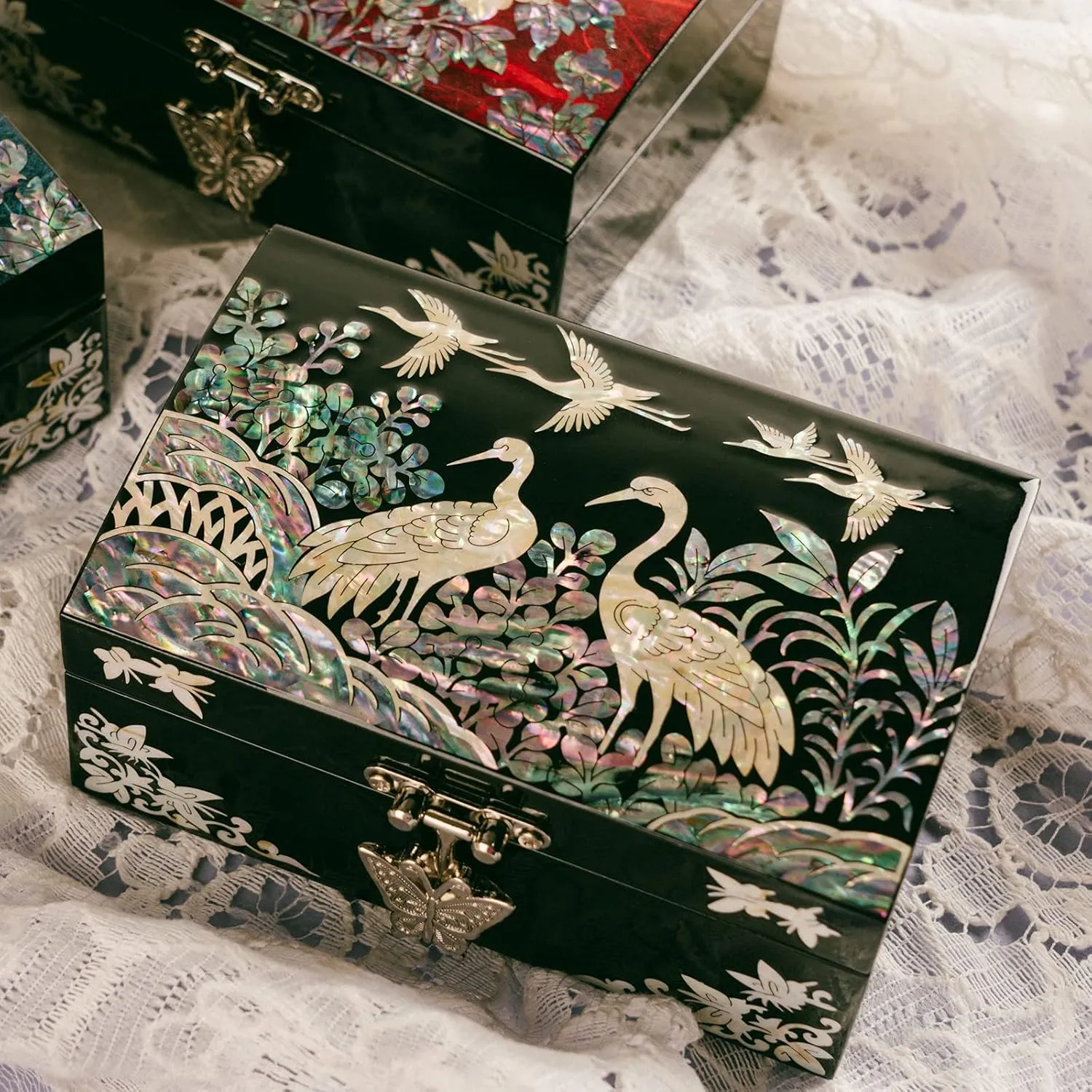 February Mountain Mother of Pearl Small Korean Jewelry Box - Unique Gifts Wooden Box Sister birthday gifts from sister, christmas gifts for women birthday unique gifts for her Oriental Room Decor