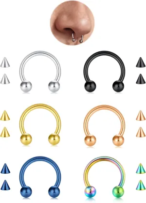 FECTAS Septum Rings 16G 14G Septum Piercing Jewelry with Replacement Top Balls Nose Rings for Women Men Horseshoe Earrings