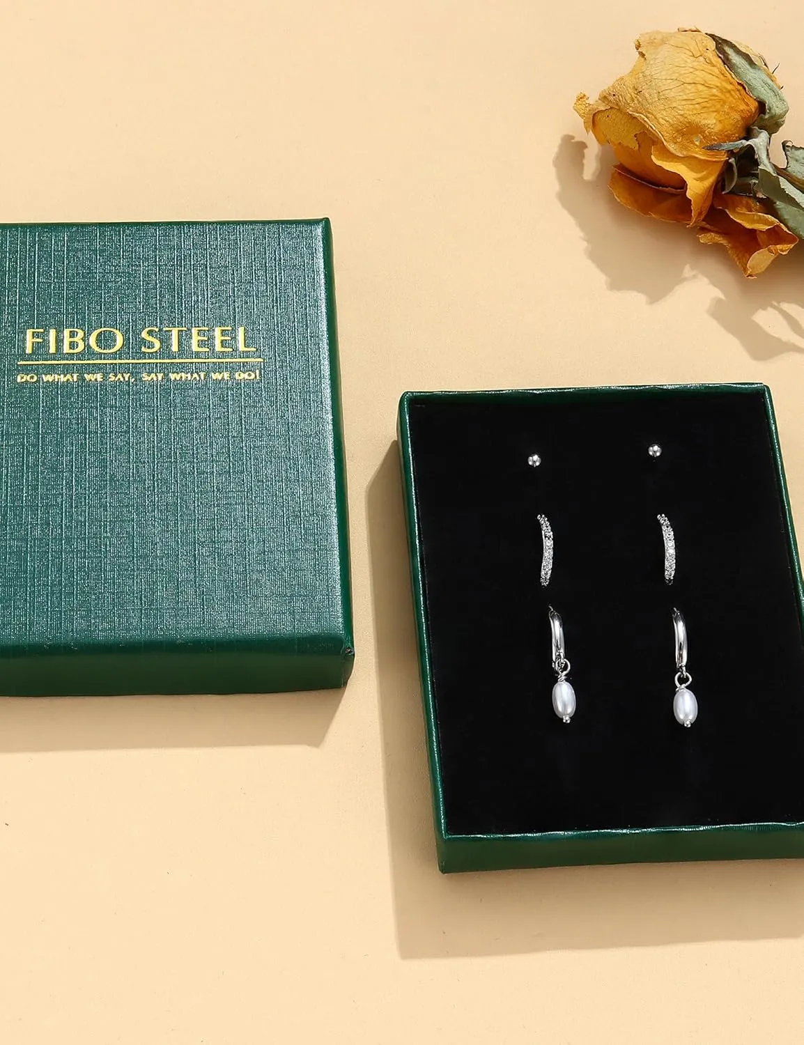 FIBO STEEL 14K Gold Earrings for Women - 925 Sterling Silver Hypoallergenic Earrings Set for Multiple Piercing - Cartilage Dainty Small Huggie Hoop Stud Earring Stacks for Sensitive Ears