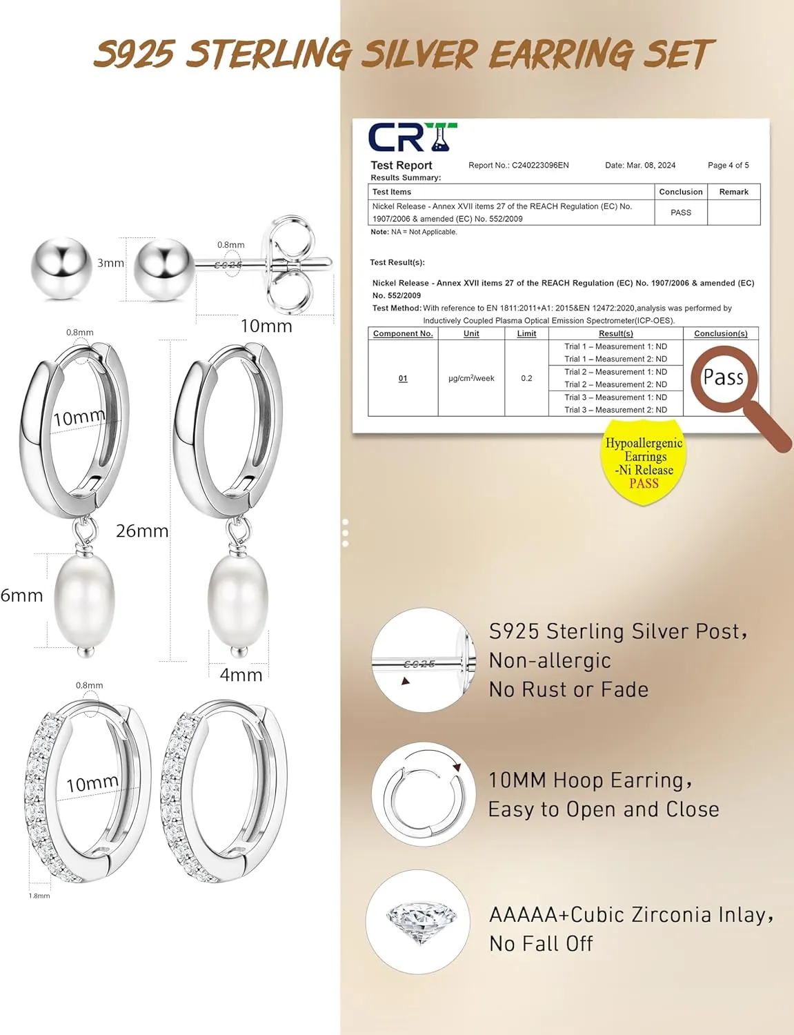FIBO STEEL 14K Gold Earrings for Women - 925 Sterling Silver Hypoallergenic Earrings Set for Multiple Piercing - Cartilage Dainty Small Huggie Hoop Stud Earring Stacks for Sensitive Ears