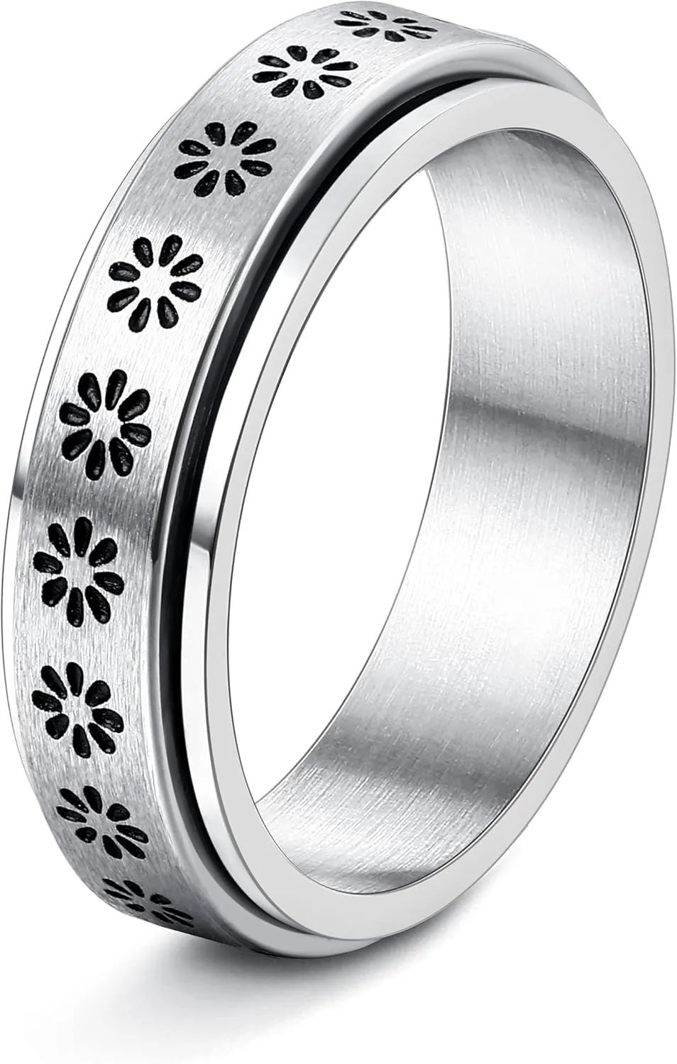 FIBO STEEL Stainless Steel Spinner Ring for Women Men Fidget Band Rings Moon Star Flower Heart Infinity Filigree Sand Blast Finish Ring Set for Stress Relieving Wedding Promise Size 5-10