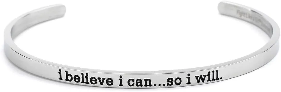 Fight Like a Girl Motivational Skinny Cuff Bracelet Stainless Steel, Choice of 3 Inspiring Phrases