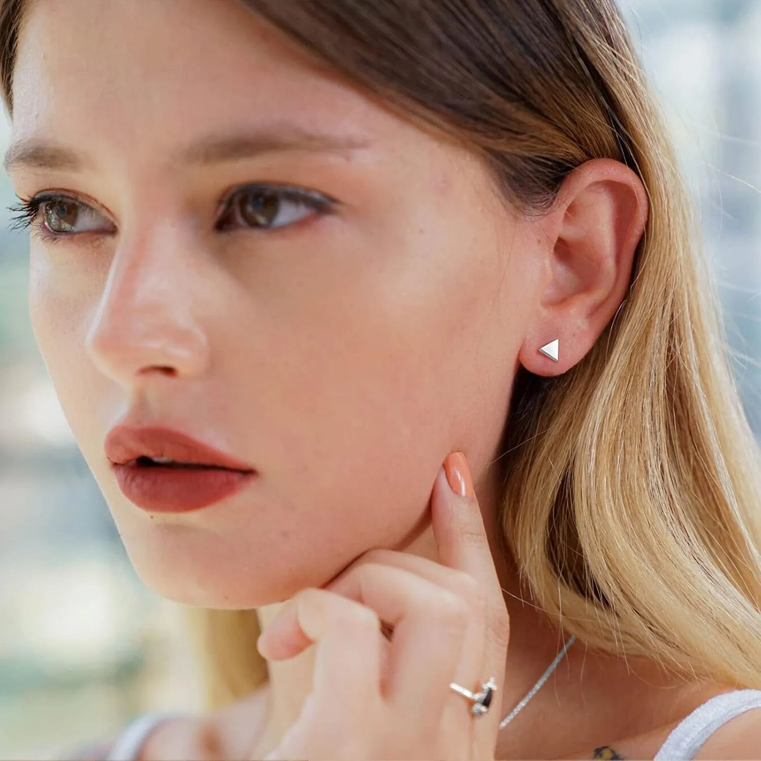FindChic Hypoallergenic Sterling Silver Small Bar/Dot/Triangle/Butterfly/Lightning Studs Earrings Minimalist Geometric Jewelry Valentine Gifts for Women Men Girls, with Gift Box