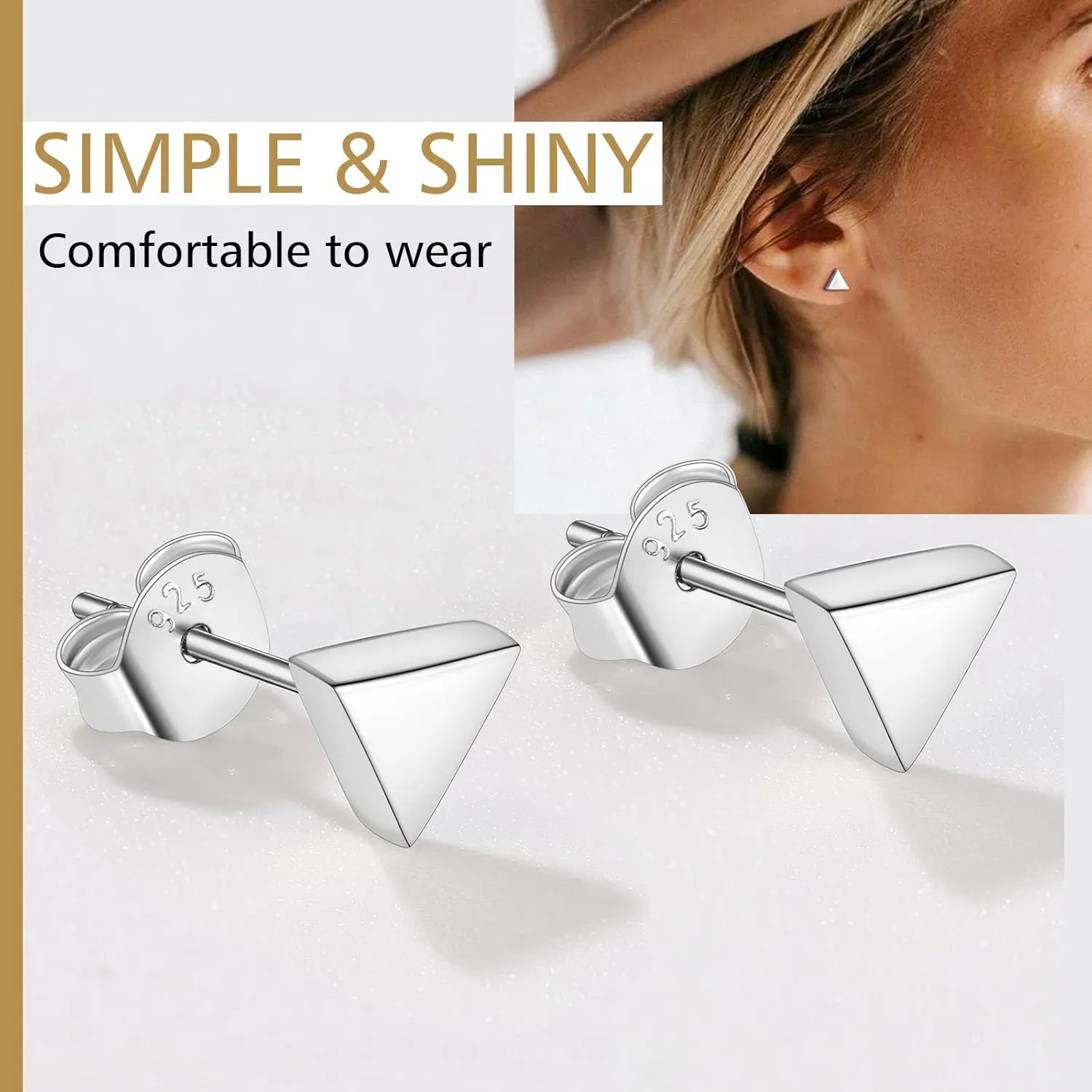 FindChic Hypoallergenic Sterling Silver Small Bar/Dot/Triangle/Butterfly/Lightning Studs Earrings Minimalist Geometric Jewelry Valentine Gifts for Women Men Girls, with Gift Box