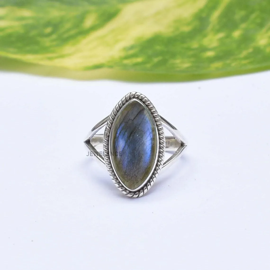 Fine Sterling Silver Ring For Women & Girls Natural Labradorite Ring Sterling Silver Boho Ring Blue Gemstone Split Shank Ring