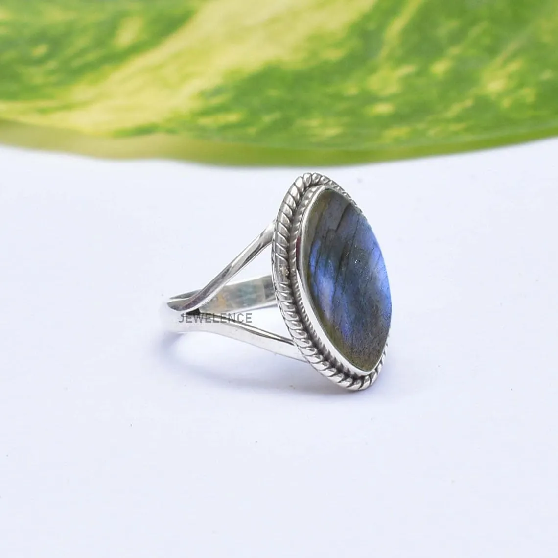 Fine Sterling Silver Ring For Women & Girls Natural Labradorite Ring Sterling Silver Boho Ring Blue Gemstone Split Shank Ring