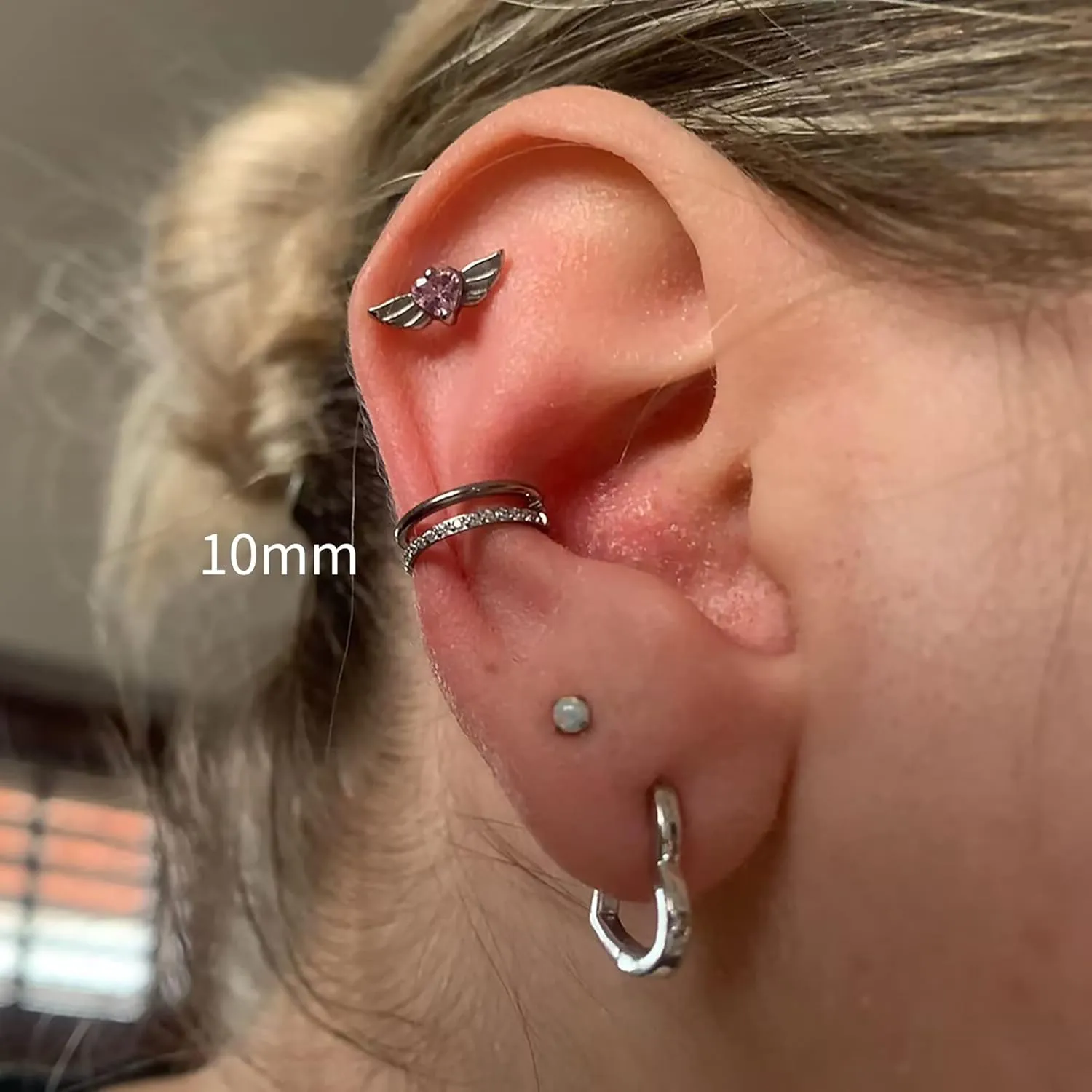 FINE4U Cartilage Earring Hoop for Conch Helix 16G 8mm 10mm 12mm, ASTM F136 Titanium Piercing jewelry for Women & Men, Body Implant Grade Nose Rings, Hypoallergenic Hinged Clicker