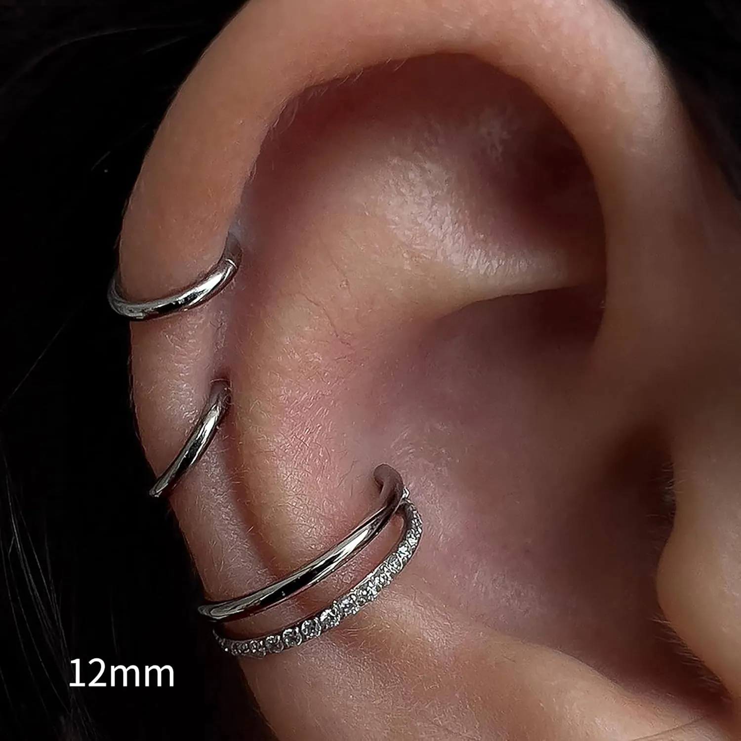 FINE4U Cartilage Earring Hoop for Conch Helix 16G 8mm 10mm 12mm, ASTM F136 Titanium Piercing jewelry for Women & Men, Body Implant Grade Nose Rings, Hypoallergenic Hinged Clicker