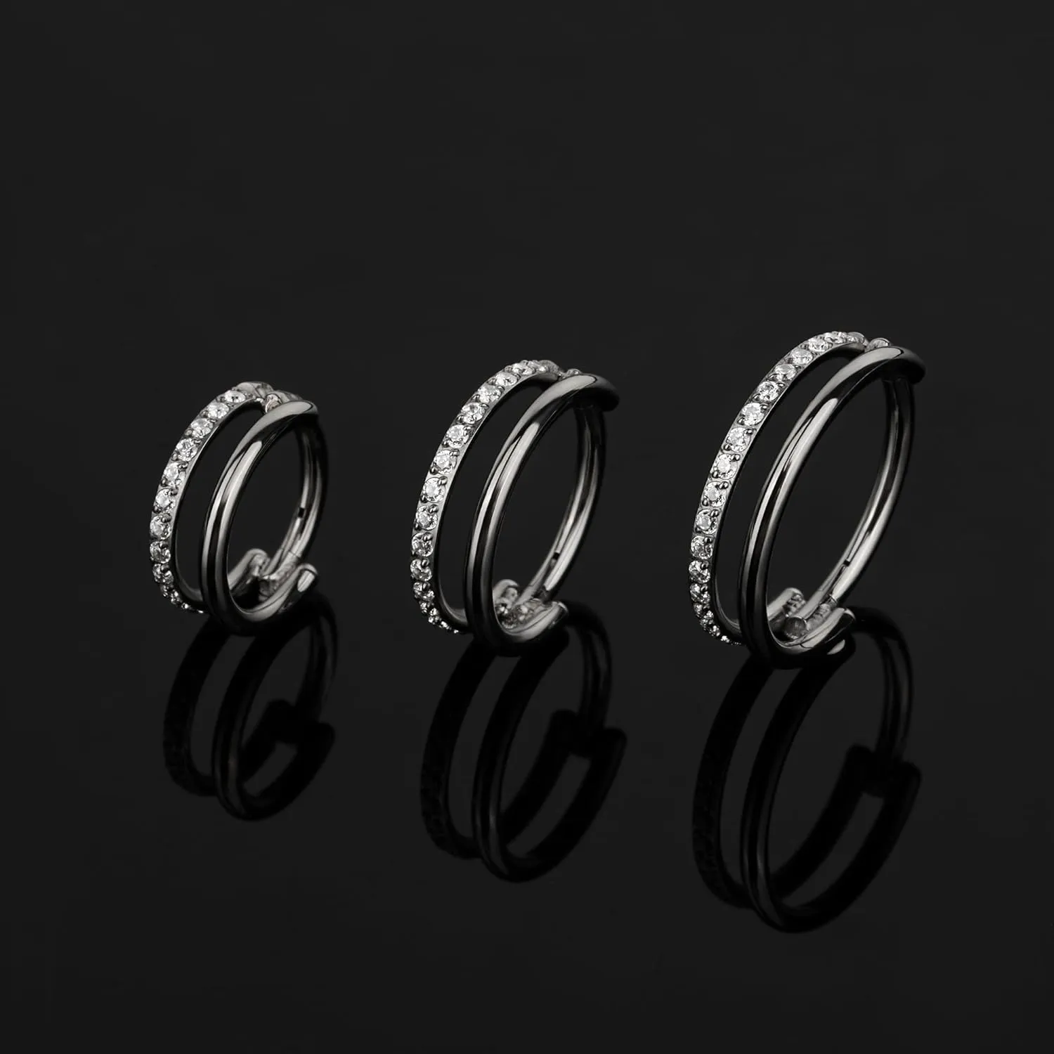 FINE4U Cartilage Earring Hoop for Conch Helix 16G 8mm 10mm 12mm, ASTM F136 Titanium Piercing jewelry for Women & Men, Body Implant Grade Nose Rings, Hypoallergenic Hinged Clicker
