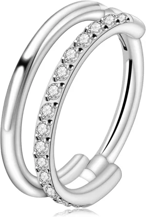 FINE4U Cartilage Earring Hoop for Conch Helix 16G 8mm 10mm 12mm, ASTM F136 Titanium Piercing jewelry for Women & Men, Body Implant Grade Nose Rings, Hypoallergenic Hinged Clicker