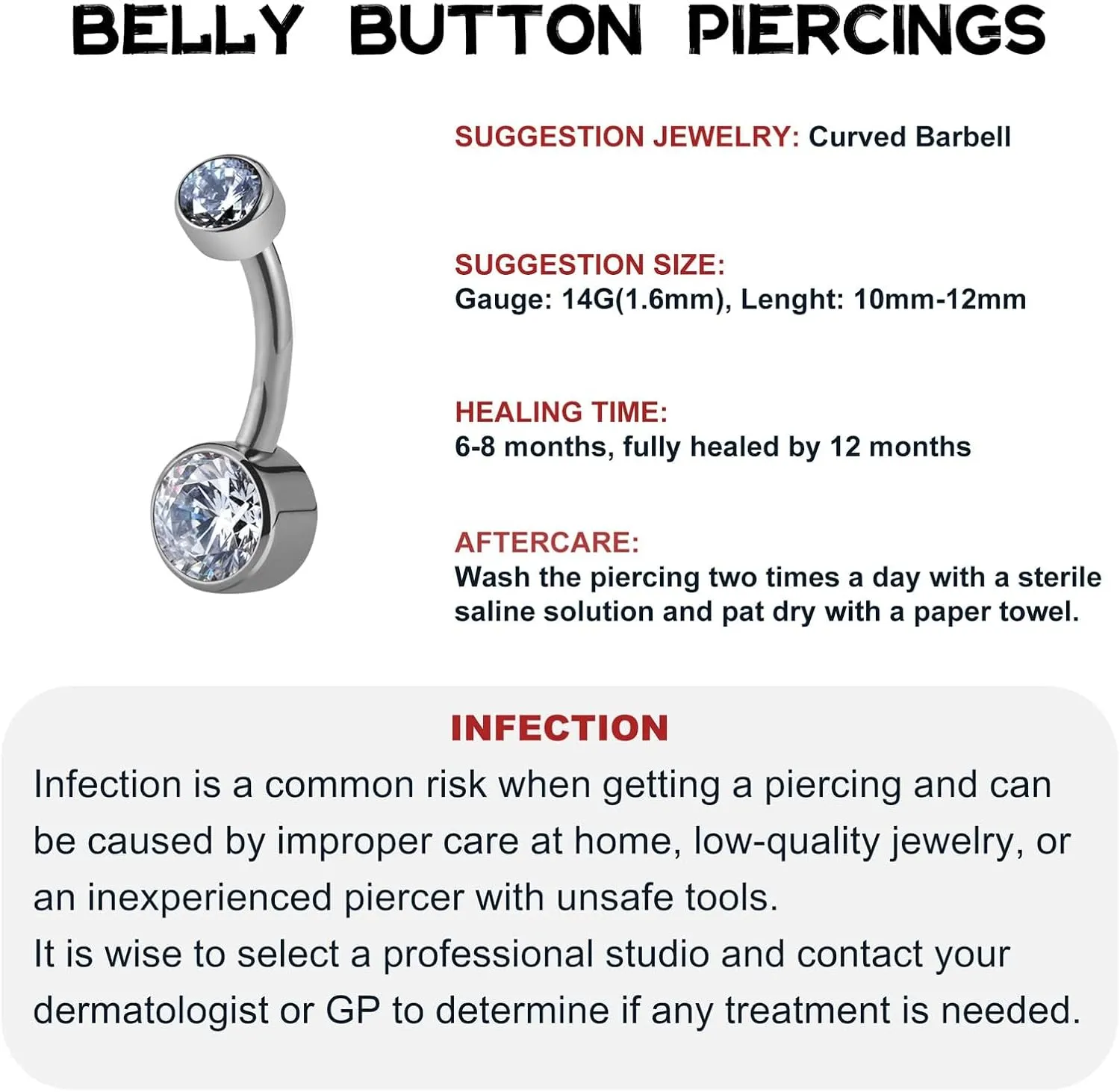 FINE4U Dangle Belly Button Rings 14G 10mm 12mm - ASTM F136 Implant Grade Real Titanium Belly Ring, Internally Threaded Hypoallergenic Navel Piercing Jewelry for Gift idea (Clear)