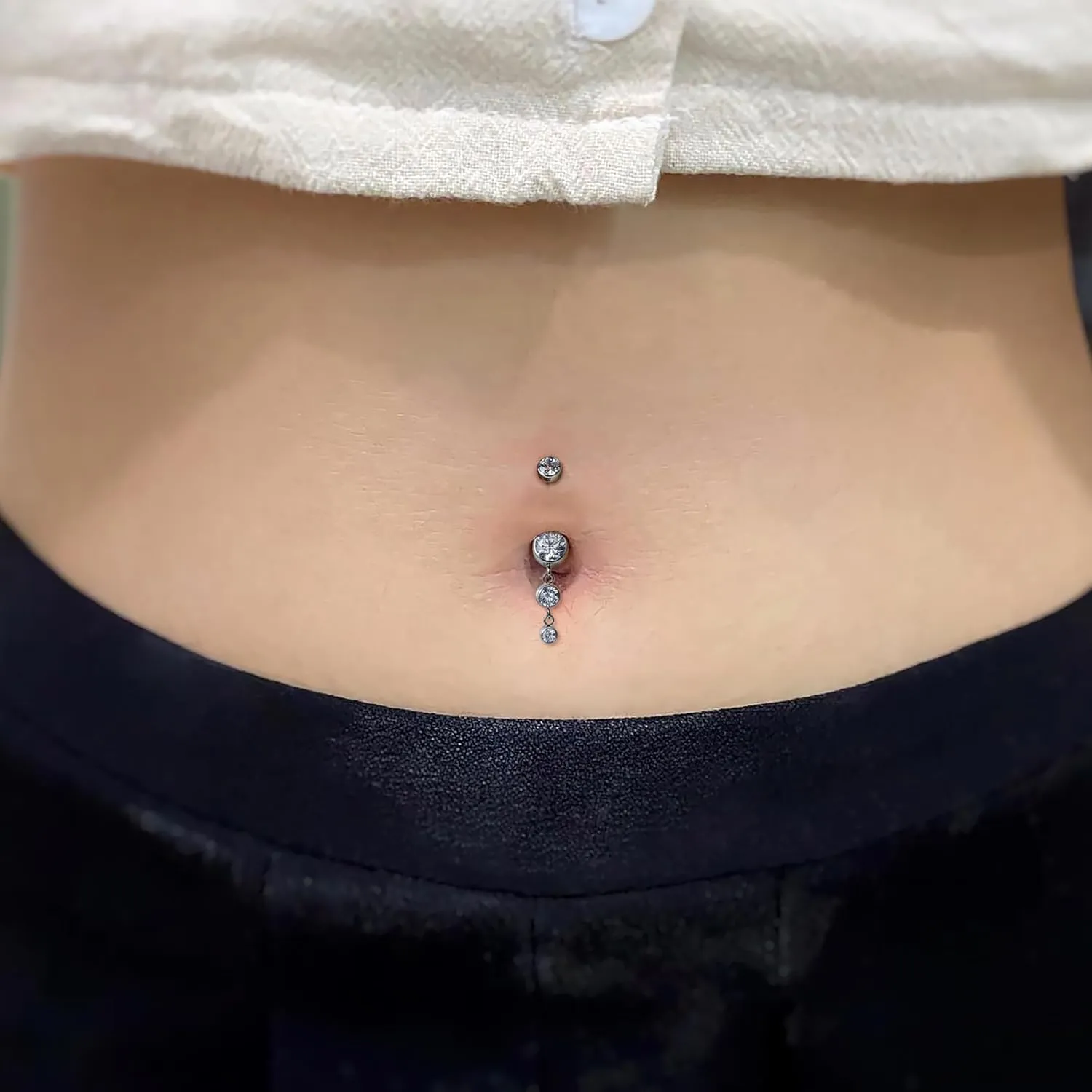 FINE4U Dangle Belly Button Rings 14G 10mm 12mm - ASTM F136 Implant Grade Real Titanium Belly Ring, Internally Threaded Hypoallergenic Navel Piercing Jewelry for Gift idea (Clear)