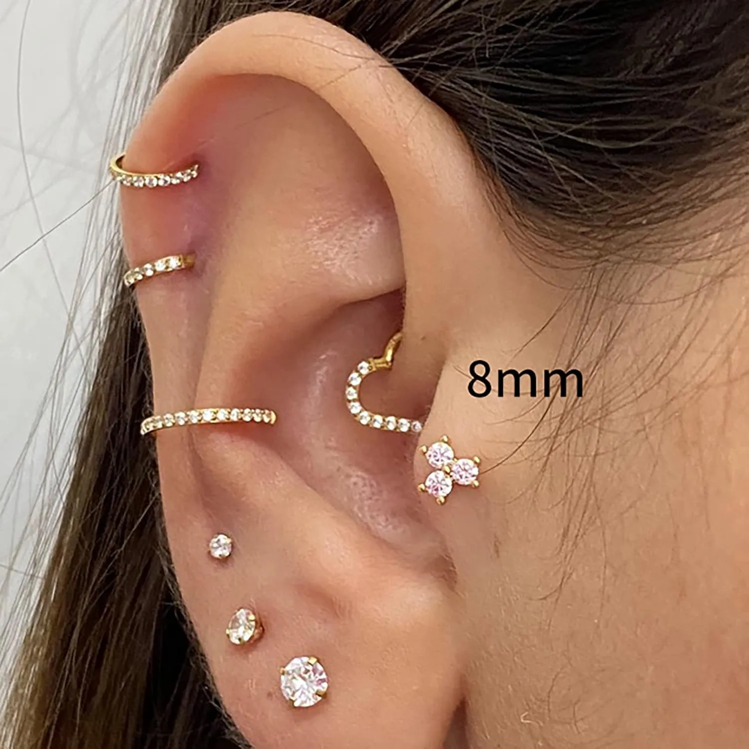 FINE4U Heart Daith Piercing Jewelry 16G 8mm 10mm Left Ear - ASTM F136 Titanium Clicker Daith Earrings for Women & Men