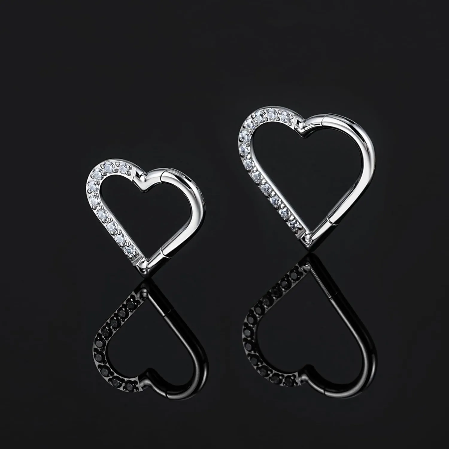 FINE4U Heart Daith Piercing Jewelry 16G 8mm 10mm Left Ear - ASTM F136 Titanium Clicker Daith Earrings for Women & Men