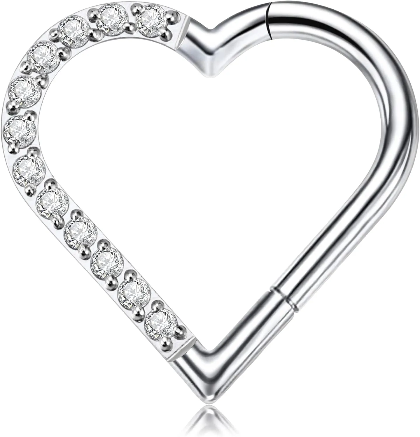 FINE4U Heart Daith Piercing Jewelry 16G 8mm 10mm Left Ear - ASTM F136 Titanium Clicker Daith Earrings for Women & Men