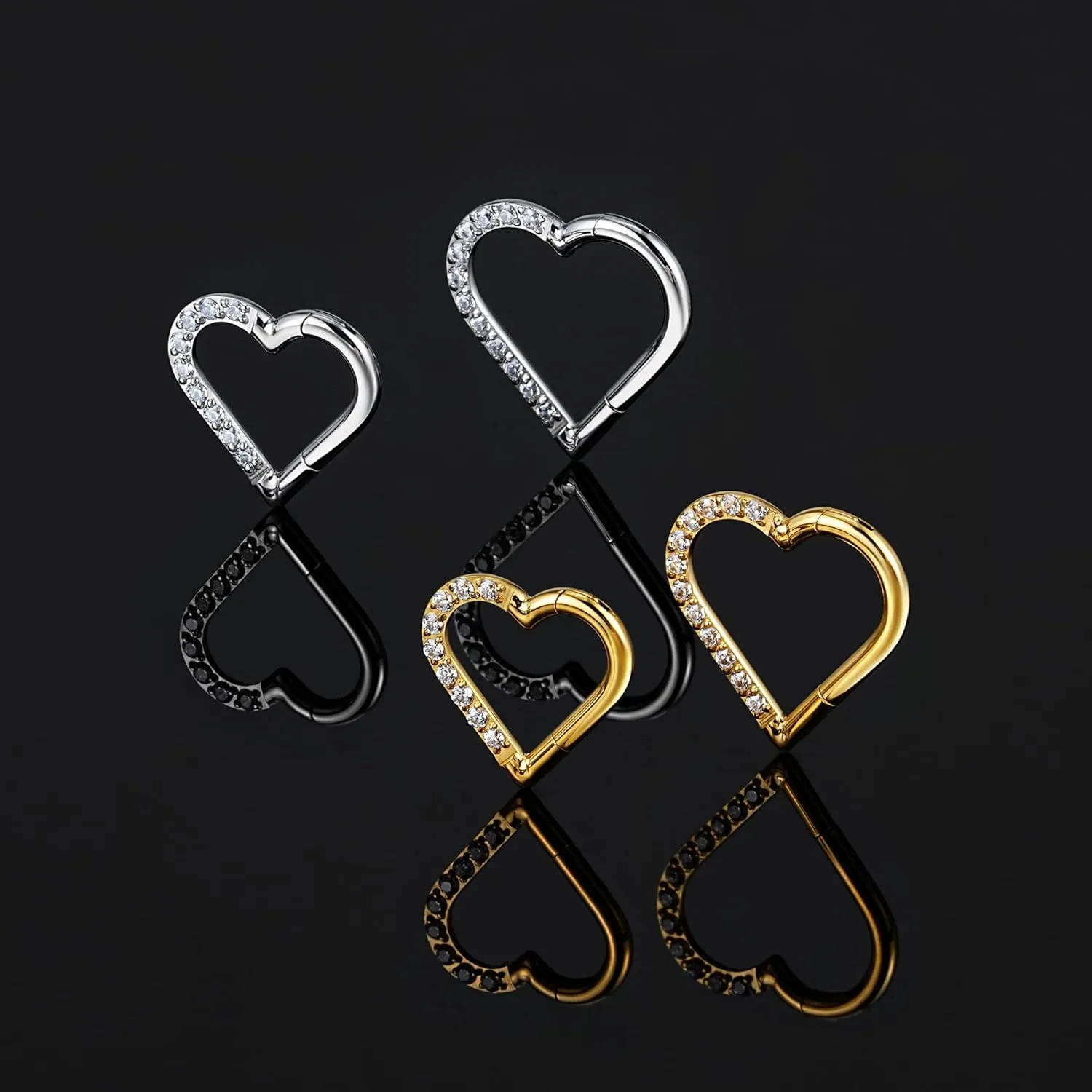 FINE4U Heart Daith Piercing Jewelry 16G 8mm 10mm Left Ear - ASTM F136 Titanium Clicker Daith Earrings for Women & Men