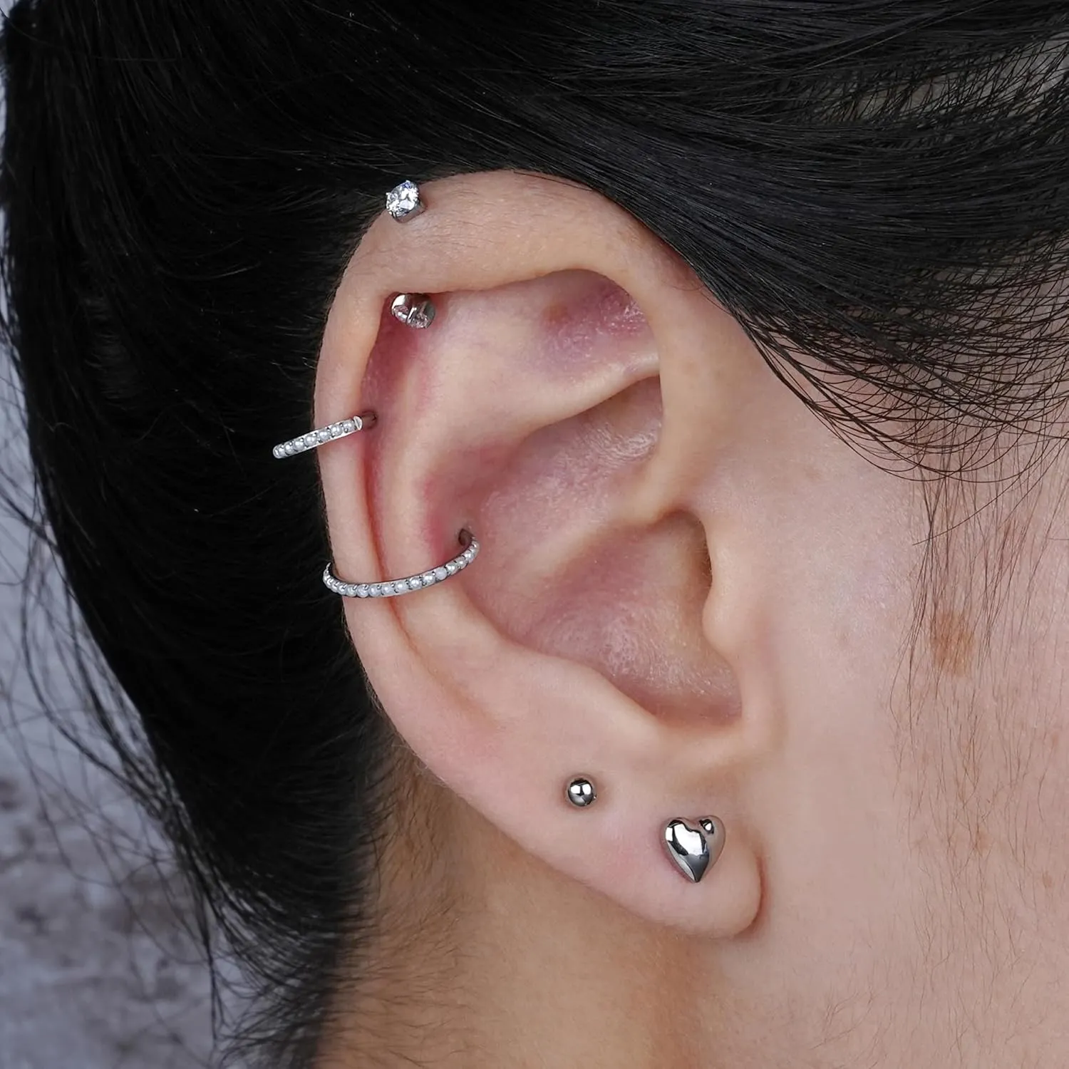 FINE4U Pearl Piercing Jewelry Hoop 16G 6mm 8mm 10mm 12mm, ASTM F136 Titanium Cartilage Earrings Hoop, Hypoallergenic Hinged Clicker for Women