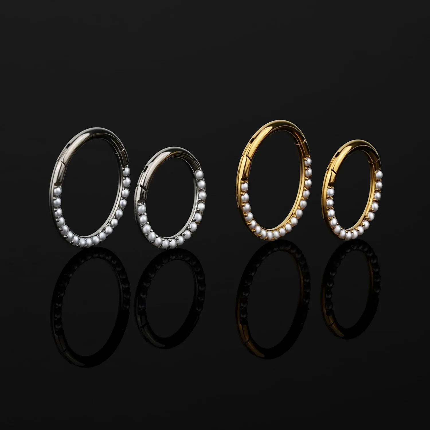 FINE4U Pearl Piercing Jewelry Hoop 16G 6mm 8mm 10mm 12mm, ASTM F136 Titanium Cartilage Earrings Hoop, Hypoallergenic Hinged Clicker for Women