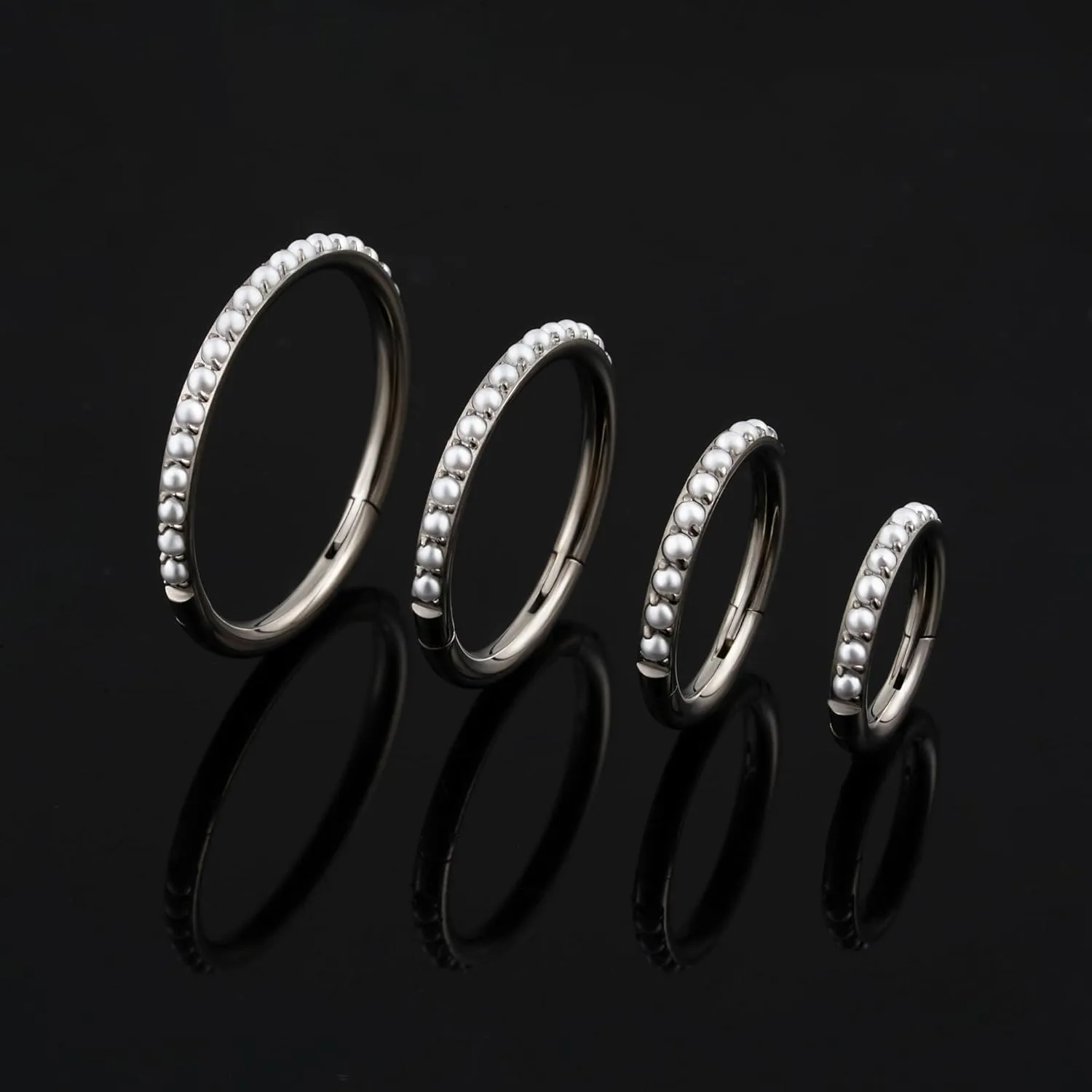 FINE4U Pearl Piercing Jewelry Hoop 16G 6mm 8mm 10mm 12mm, ASTM F136 Titanium Cartilage Earrings Hoop, Hypoallergenic Hinged Clicker for Women