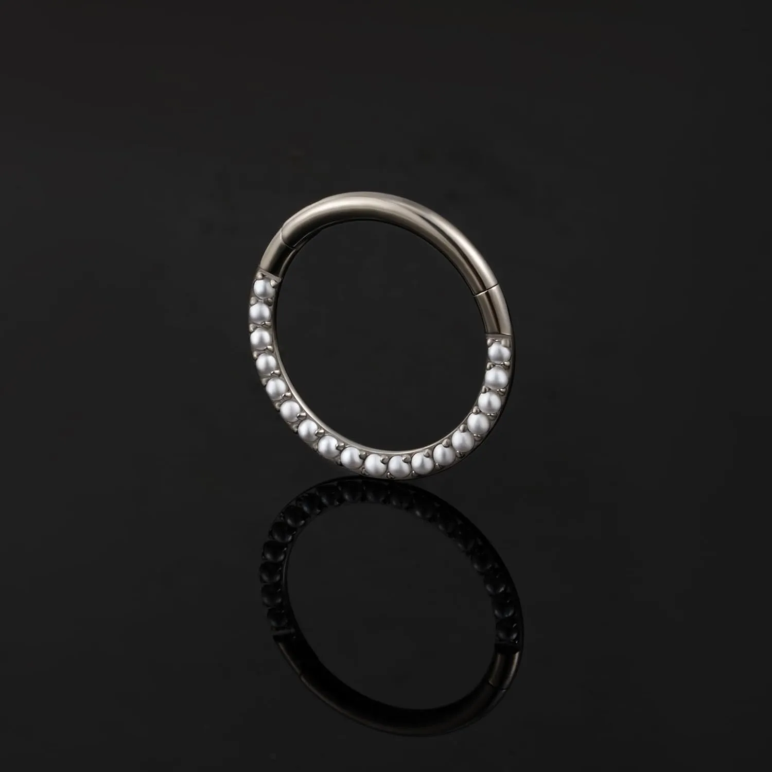 FINE4U Pearl Piercing Jewelry Hoop 16G 6mm 8mm 10mm 12mm, ASTM F136 Titanium Cartilage Earrings Hoop, Hypoallergenic Hinged Clicker for Women