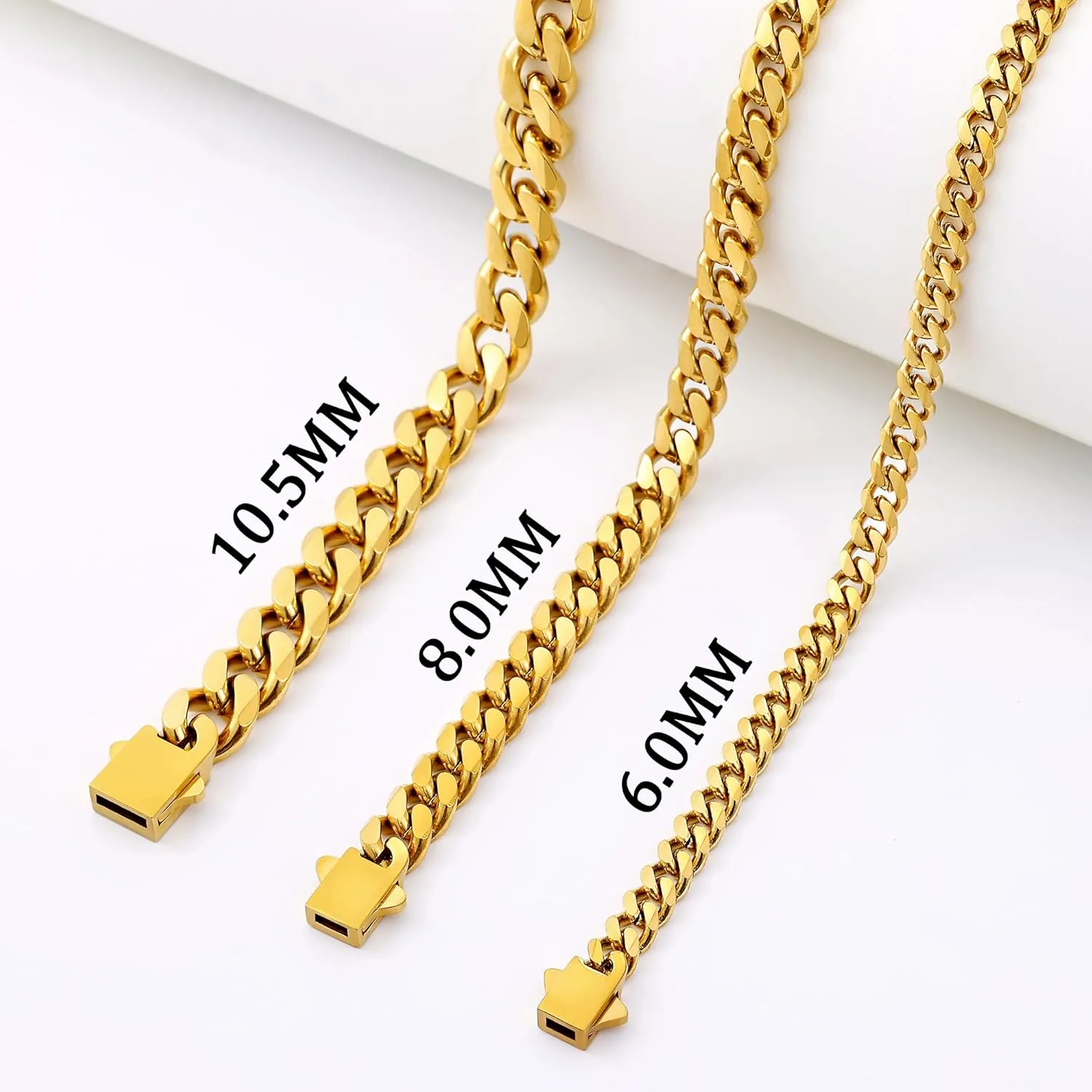 Fiusem 3.5mm Cuban Link Chains for Men, Silver Tone/Black/14K Gold Plated Stainless Steel Necklace Chain, Mens Necklace 16, 18, 20, 22, 24, 26, 28 Inch