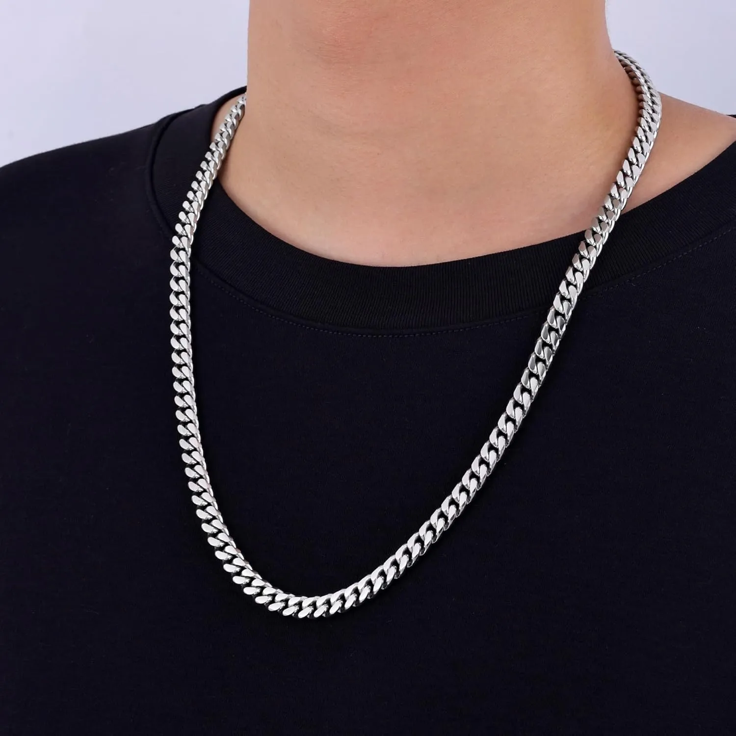 Fiusem 3.5mm Cuban Link Chains for Men, Silver Tone/Black/14K Gold Plated Stainless Steel Necklace Chain, Mens Necklace 16, 18, 20, 22, 24, 26, 28 Inch