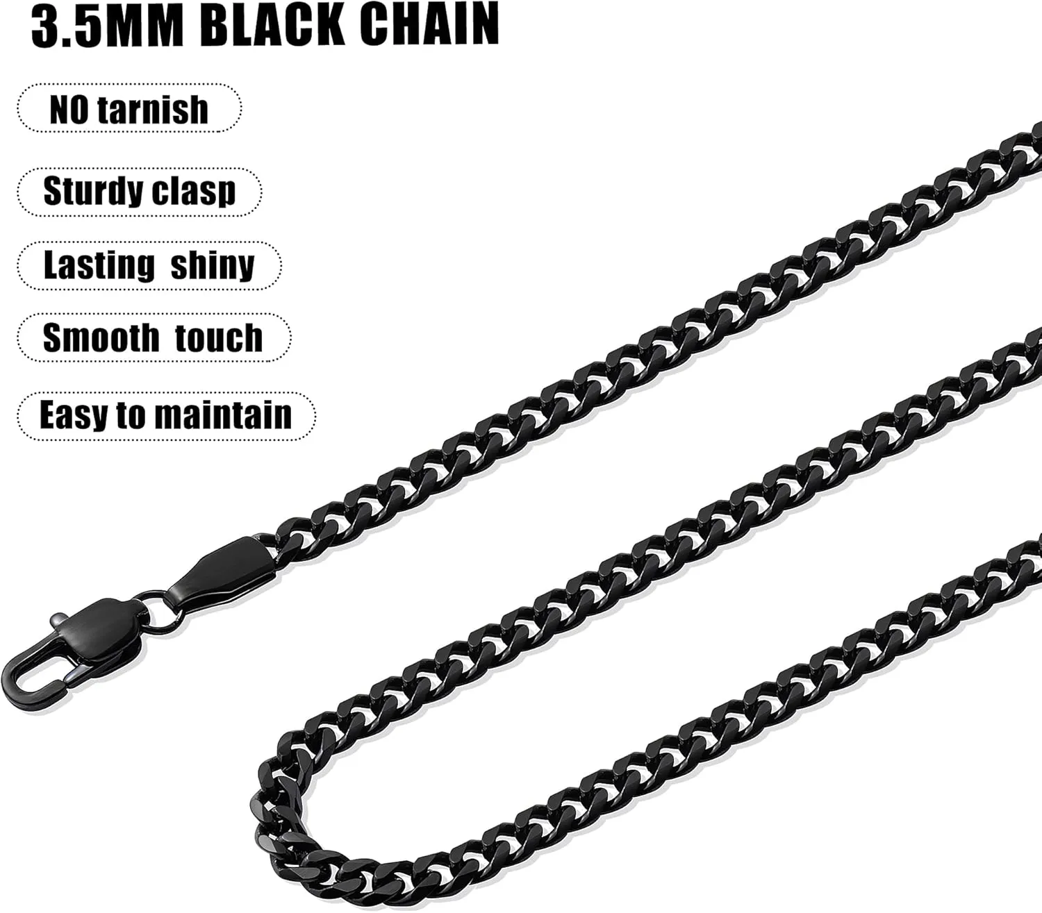 Fiusem 3.5mm Cuban Link Chains for Men, Silver Tone/Black/14K Gold Plated Stainless Steel Necklace Chain, Mens Necklace 16, 18, 20, 22, 24, 26, 28 Inch