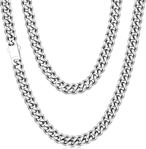 Fiusem 3.5mm Cuban Link Chains for Men, Silver Tone/Black/14K Gold Plated Stainless Steel Necklace Chain, Mens Necklace 16, 18, 20, 22, 24, 26, 28 Inch