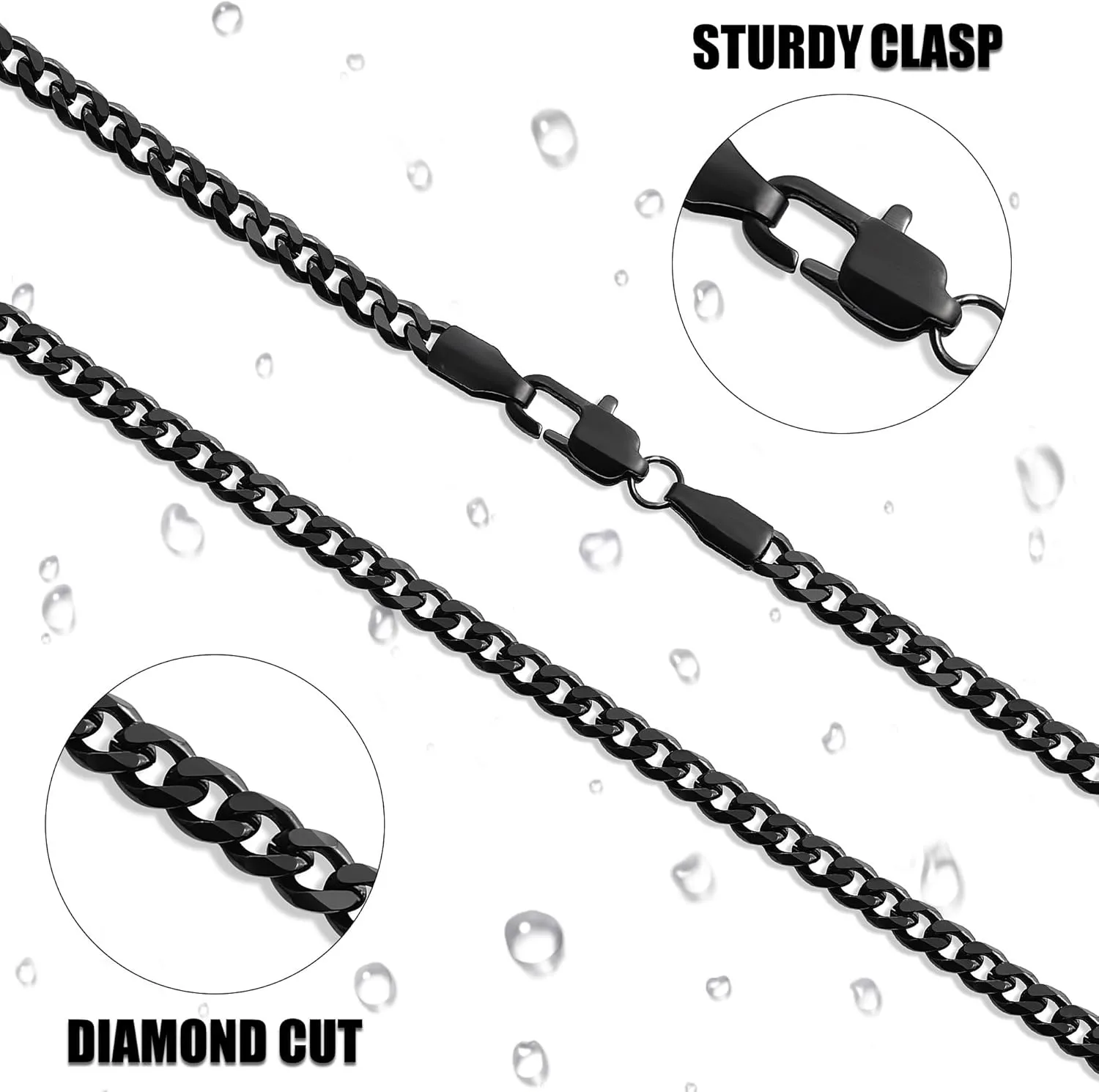 Fiusem 3.5mm Cuban Link Chains for Men, Silver Tone/Black/14K Gold Plated Stainless Steel Necklace Chain, Mens Necklace 16, 18, 20, 22, 24, 26, 28 Inch