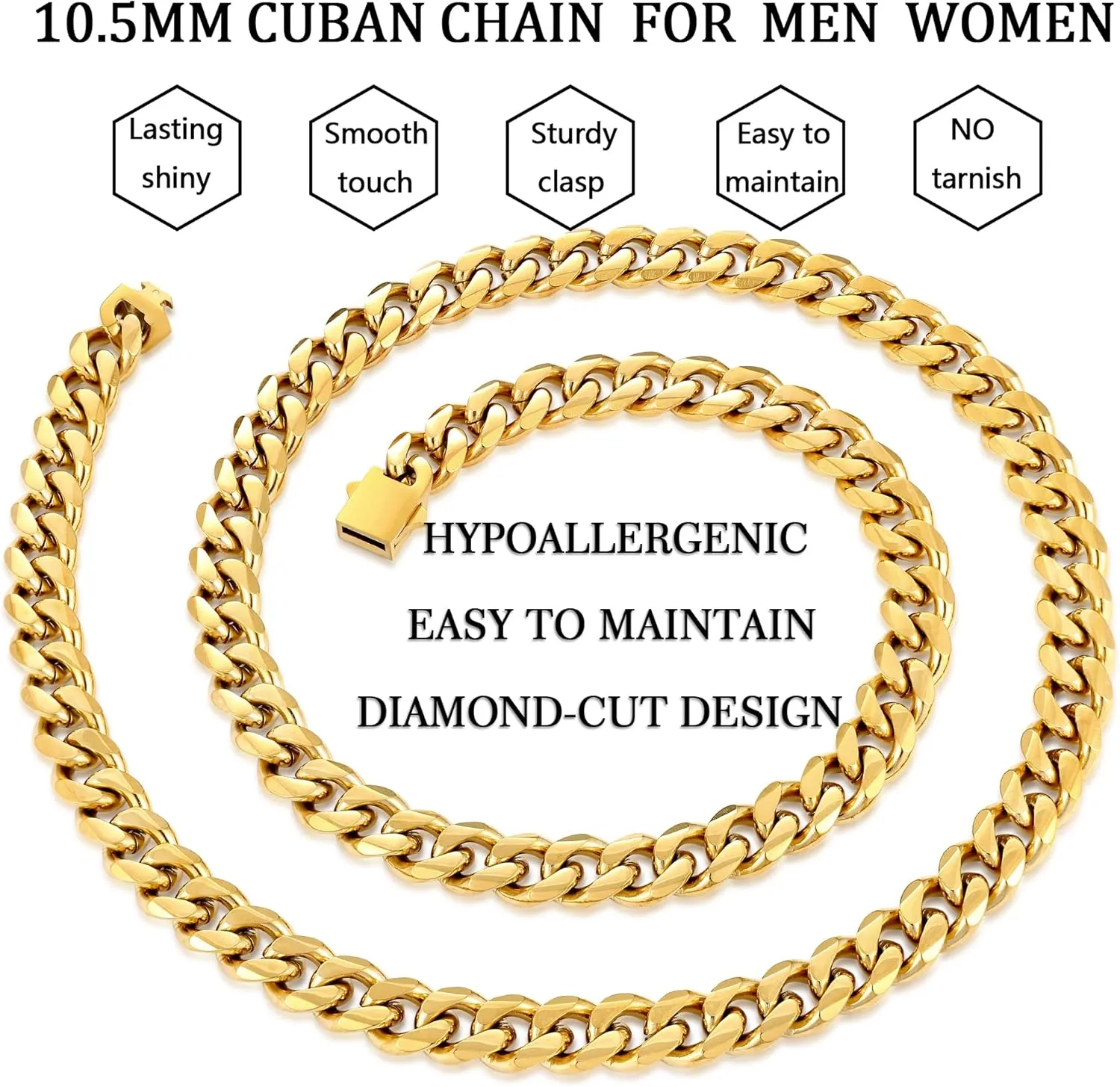Fiusem 3.5mm Cuban Link Chains for Men, Silver Tone/Black/14K Gold Plated Stainless Steel Necklace Chain, Mens Necklace 16, 18, 20, 22, 24, 26, 28 Inch