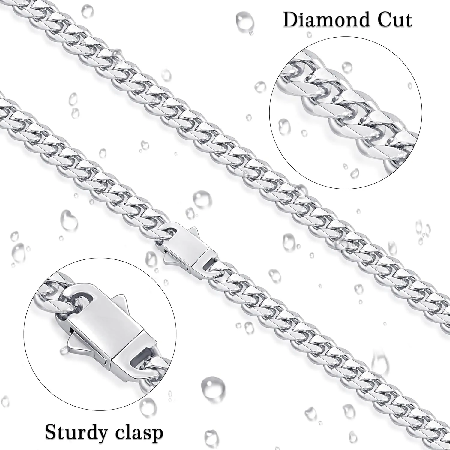 Fiusem 3.5mm Cuban Link Chains for Men, Silver Tone/Black/14K Gold Plated Stainless Steel Necklace Chain, Mens Necklace 16, 18, 20, 22, 24, 26, 28 Inch