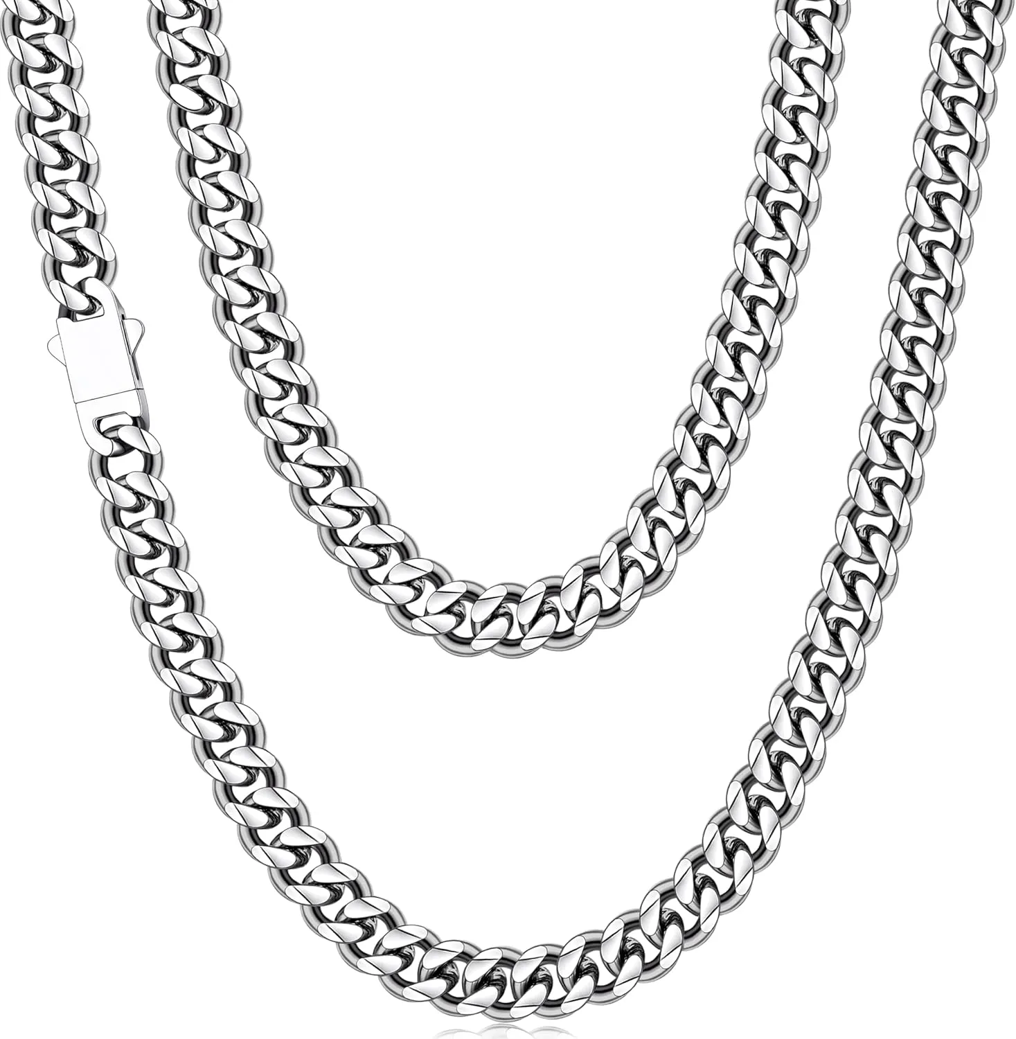 Fiusem 3.5mm Cuban Link Chains for Men, Silver Tone/Black/14K Gold Plated Stainless Steel Necklace Chain, Mens Necklace 16, 18, 20, 22, 24, 26, 28 Inch
