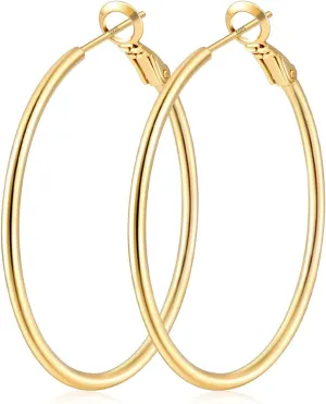 Fiusem Gold Hoop Earrings for Women 14K Gold Plated, Hypoallergenic Earrings with 925 Sterling Silver post
