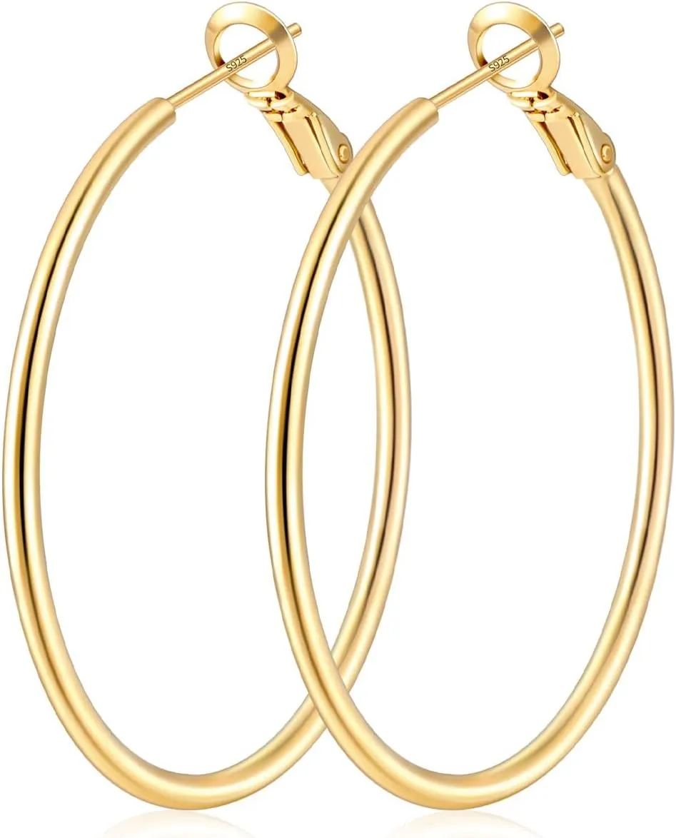 Fiusem Gold Hoop Earrings for Women 14K Gold Plated, Hypoallergenic Earrings with 925 Sterling Silver post