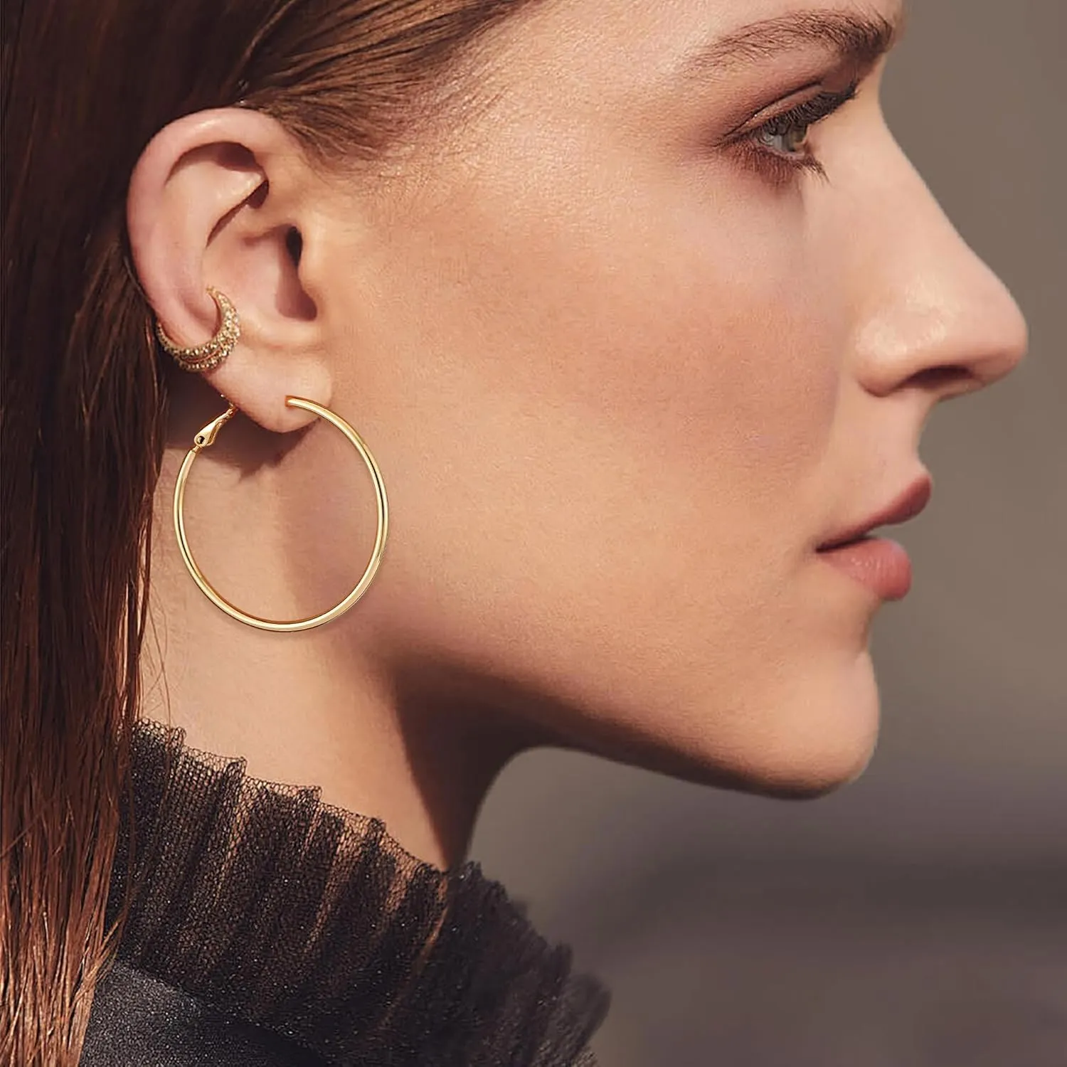 Fiusem Gold Hoop Earrings for Women 14K Gold Plated, Hypoallergenic Earrings with 925 Sterling Silver post