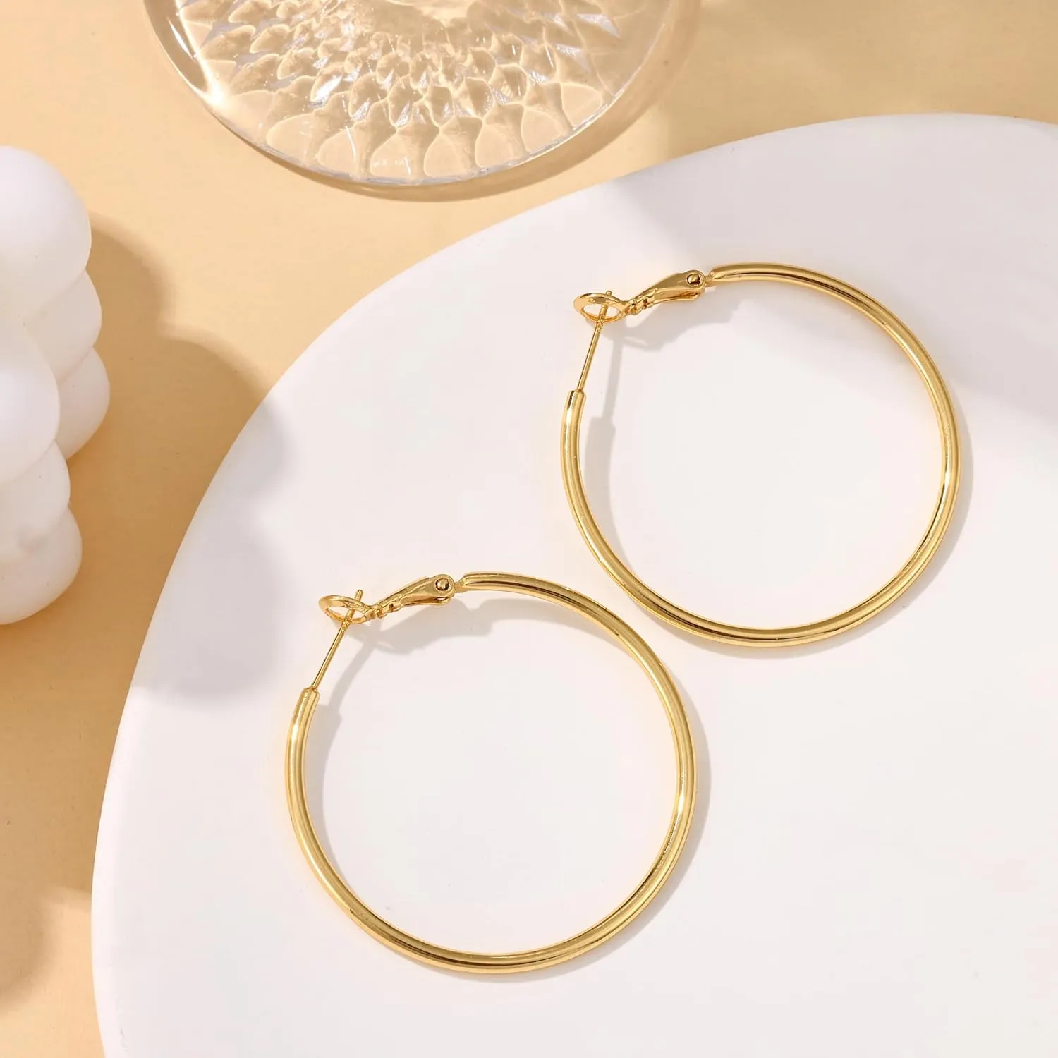 Fiusem Gold Hoop Earrings for Women 14K Gold Plated, Hypoallergenic Earrings with 925 Sterling Silver post
