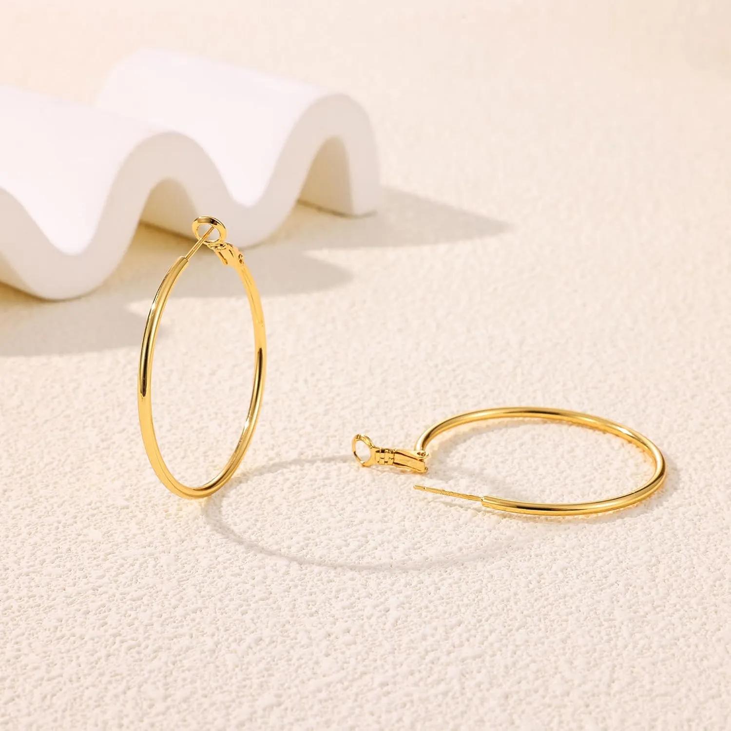 Fiusem Gold Hoop Earrings for Women 14K Gold Plated, Hypoallergenic Earrings with 925 Sterling Silver post