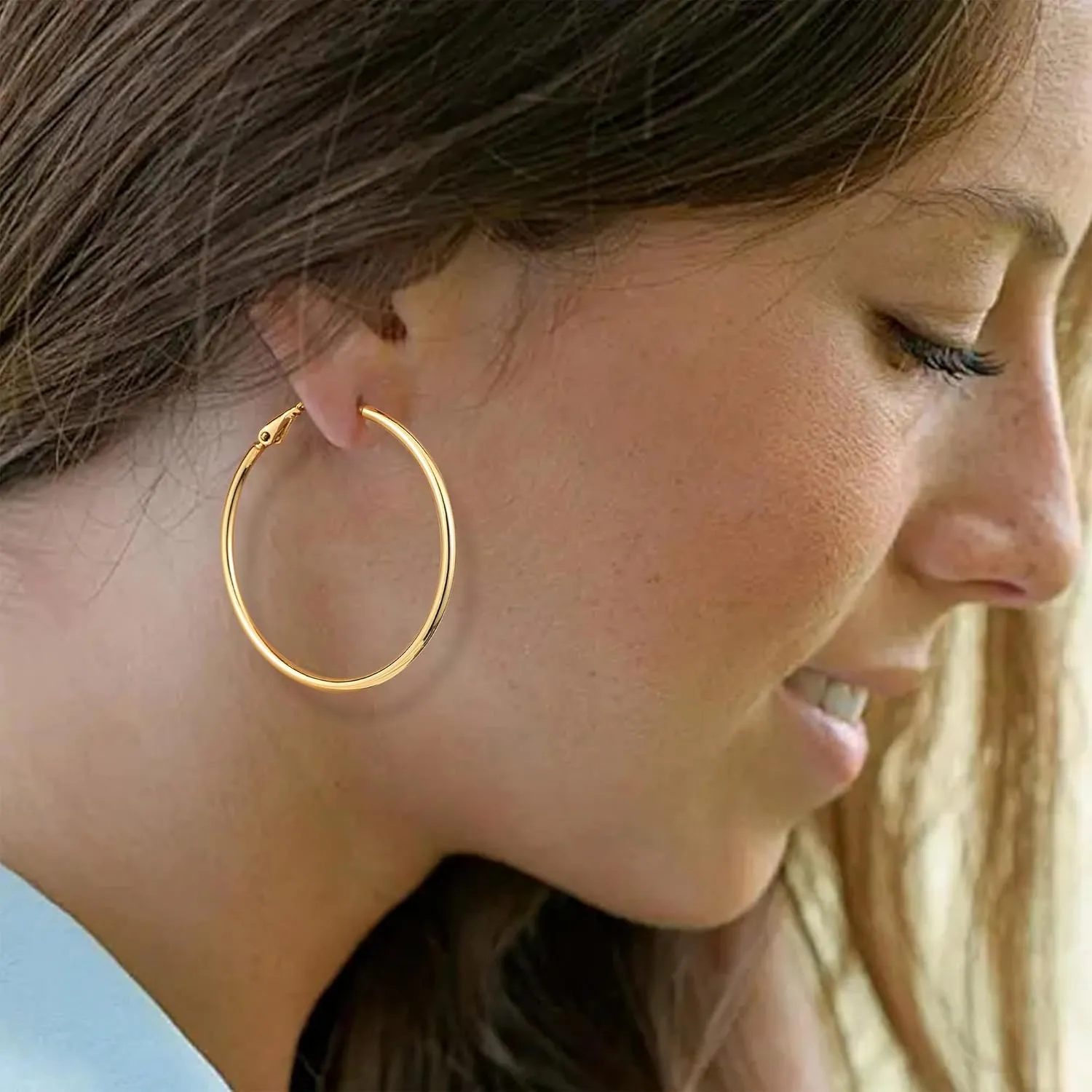 Fiusem Gold Hoop Earrings for Women 14K Gold Plated, Hypoallergenic Earrings with 925 Sterling Silver post