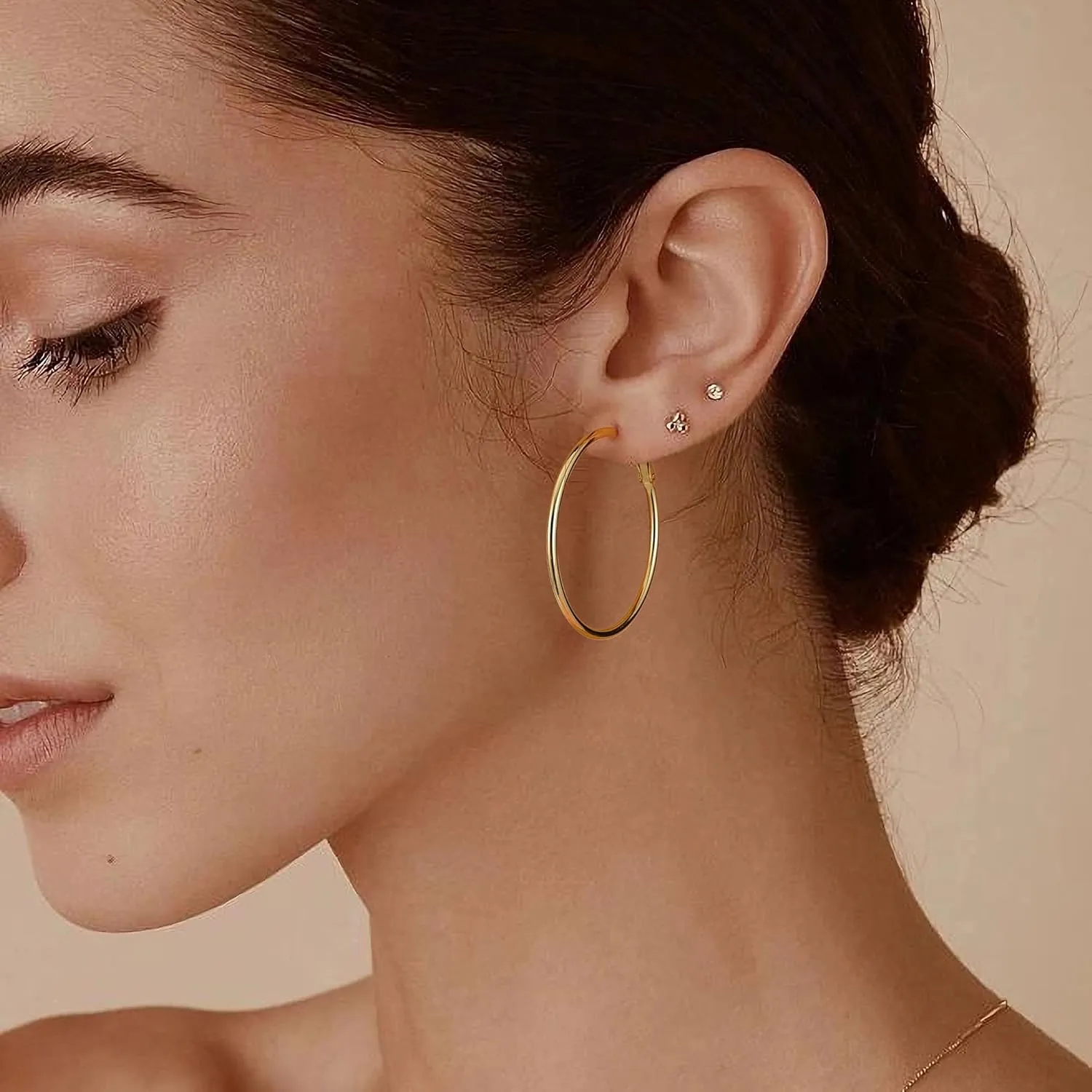 Fiusem Gold Hoop Earrings for Women 14K Gold Plated, Hypoallergenic Earrings with 925 Sterling Silver post