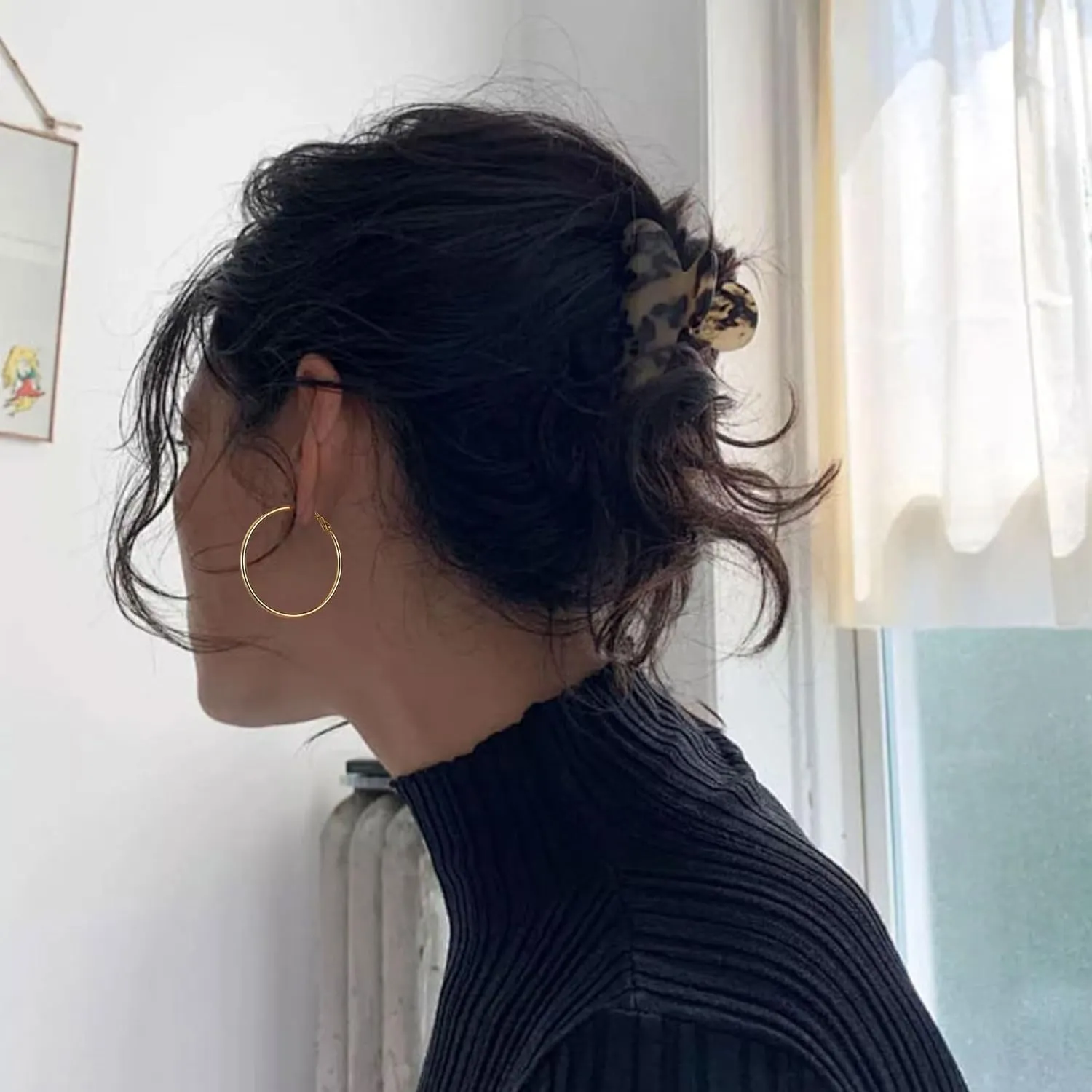 Fiusem Gold Hoop Earrings for Women 14K Gold Plated, Hypoallergenic Earrings with 925 Sterling Silver post